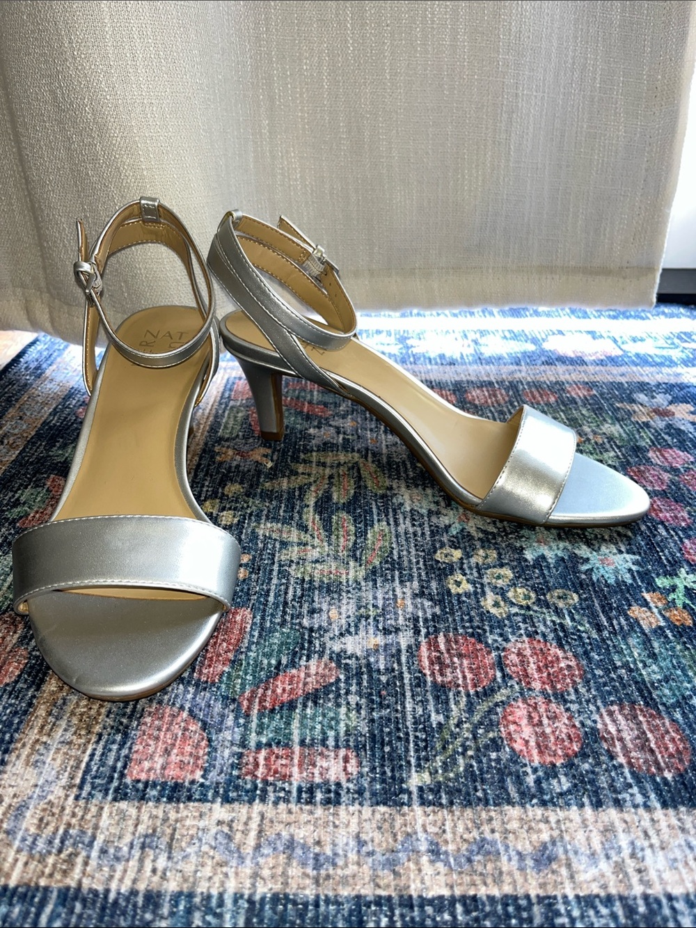 Naturalizer Silver Ankle-Strap Mid-Heel Sandals